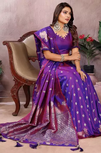 Purple color gala weaving Blended silk blend saree with blouse