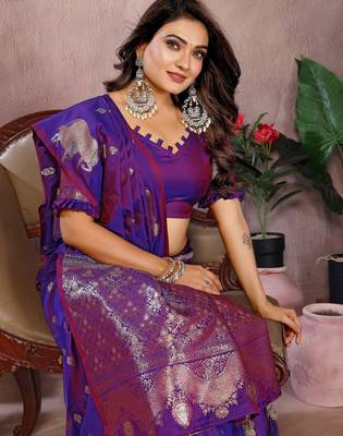 Purple color gala weaving Blended silk blend saree with blouse 4