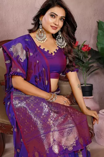 Purple color gala weaving Blended silk blend saree with blouse
