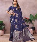 Navy color gala weaving blended silk saree with blouse
