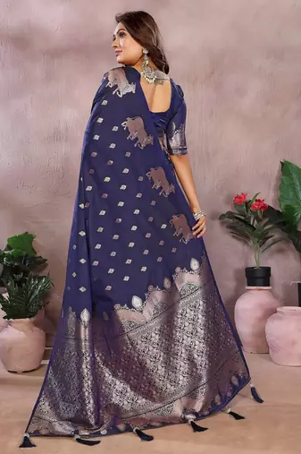 Navy color gala weaving blended silk blend saree with blouse
