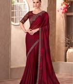 Maroon sparkle shaded chiffon saree with linen work blouse