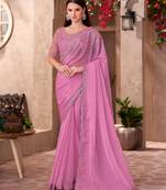 Pink shine & silk pink chiffon saree with georgette work blouse