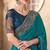Peacock blue satin georgette saree with linen work blouse