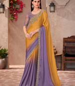 Multy majestic shaded chiffon saree with linen work blouse