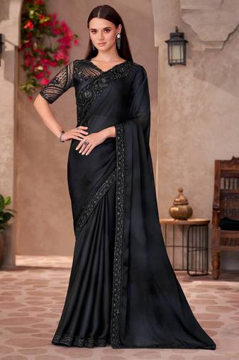 Black sparkle shaded chiffon saree with satin work blouse