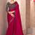 Cherry red pure chiffon saree with linen work blouse