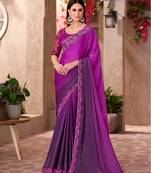 Purple majestic shaded chiffon saree with satin work blouse
