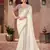 Pearl white shining georgette saree with linen work blouse