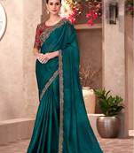 Teal blue sparkle shaded chiffon saree with georgette work blouse