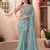 Sky shimmer silk crape saree with linen work blouse