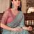 Sky shimmer silk crape saree with linen work blouse