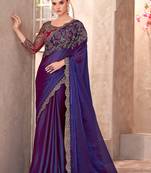 Purple electric feel satin georgette saree with georgette work blouse