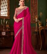 Rani pink magic satin silk saree with satin silk blouse