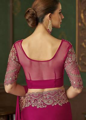 Rani pink magic satin silk blend saree with satin silk blend blouse 2