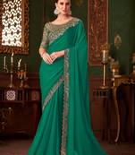Green magic satin silk saree with satin silk blouse