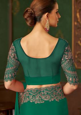 Green magic satin silk blend saree with satin silk blend blouse 2