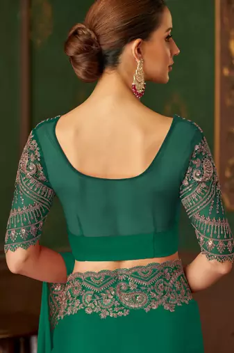 Green magic satin silk blend saree with satin silk blend blouse