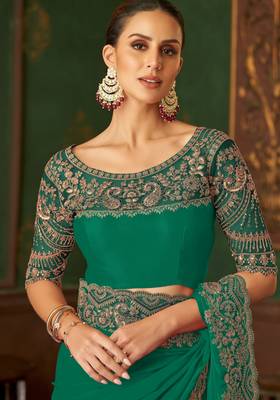 Green magic satin silk blend saree with satin silk blend blouse 3