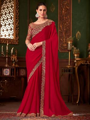 Red magic satin silk blend saree with satin silk blend blouse 1