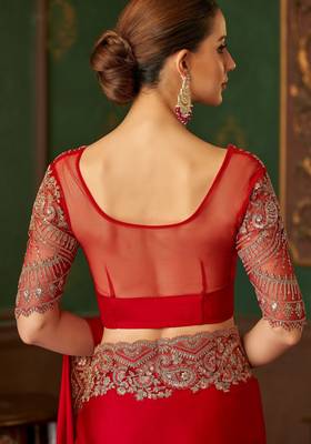 Red magic satin silk blend saree with satin silk blend blouse 2