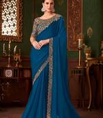Teal magic satin silk saree with satin silk blouse