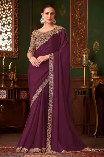 Wine magic satin silk saree with satin silk blouse