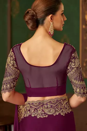 Wine magic satin silk saree with satin silk blouse