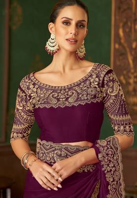 Wine magic satin silk saree with satin silk blouse 3