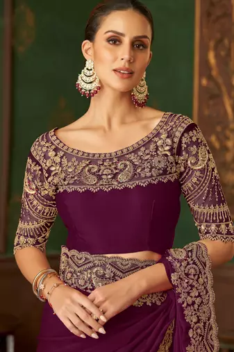 Wine magic satin silk saree with satin silk blouse
