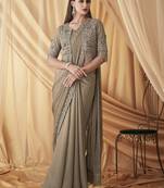 Mouse sparkling satin georgette saree with unstitched blouse & work jacket