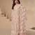 Peach embroidered chinon silk free size stitched palazzo style salwar suit