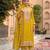 Yellow embroidered chinon semi-stitched palazzo style salwar suit