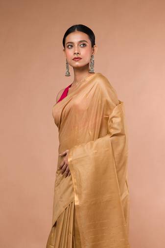 Golden Bhagalpuri Silk blend saree with running blouse piece