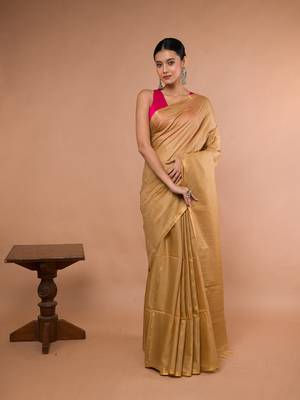 Golden Bhagalpuri Silk blend saree with running blouse piece 2