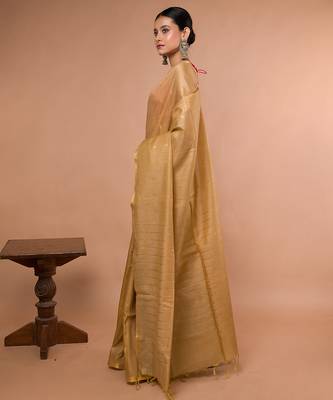 Golden Bhagalpuri Silk blend saree with running blouse piece 3