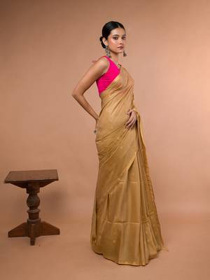 Golden Bhagalpuri Silk blend saree with running blouse piece 4