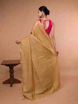 Golden Bhagalpuri Silk blend saree with running blouse piece 5