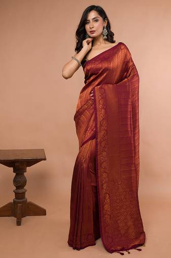 Dual Tone Blended Silk Brocade with Running blouse piece