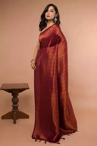 Dual Tone Blended Silk Brocade with Running blouse piece