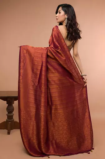 Dual Tone Blended Silk Brocade with Running blouse piece
