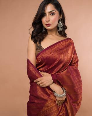Dual Tone Blended Silk Brocade with Running blouse piece 4