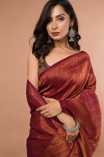 Dual Tone Blended Silk Brocade with Running blouse piece