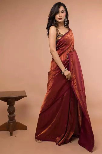 Dual Tone Blended Silk Brocade with Running blouse piece