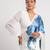 Blue printed satin saree with blouse piece