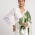 Green printed satin saree with blouse piece