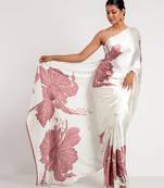 Mauve printed satin saree with blouse piece