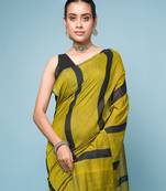 Green and Black Broad Striped Cotton Handloom Saree