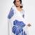 White printed satin saree with blouse piece