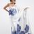 White printed satin saree with blouse piece